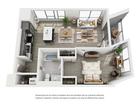 Floor plan for 1 bed, 1 bath, 824 sqft